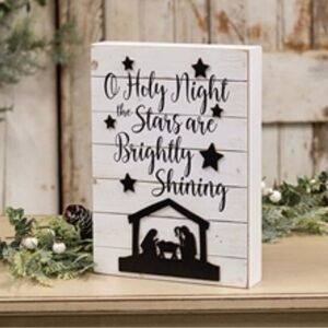 Rustic White and Black Nativity Decorative Sign - Home Holiday